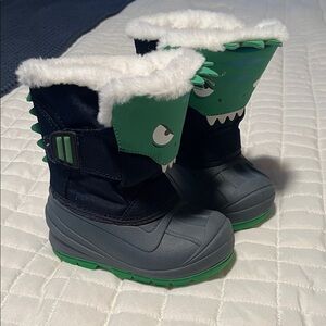 Kids Dinosaur Winter Boots with Fur Trim